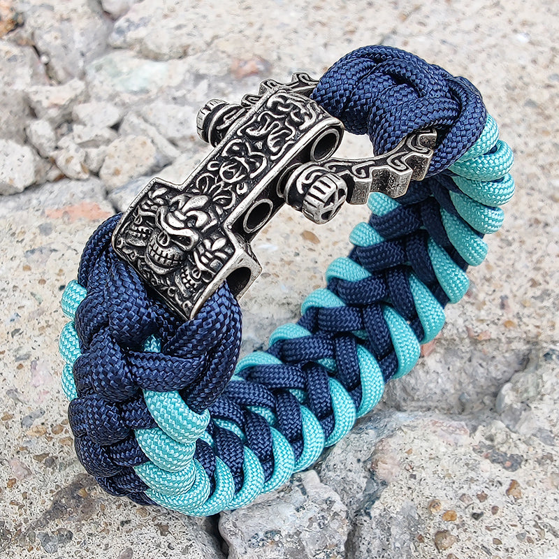 Woven Alloy Skull Paracord Bracelet