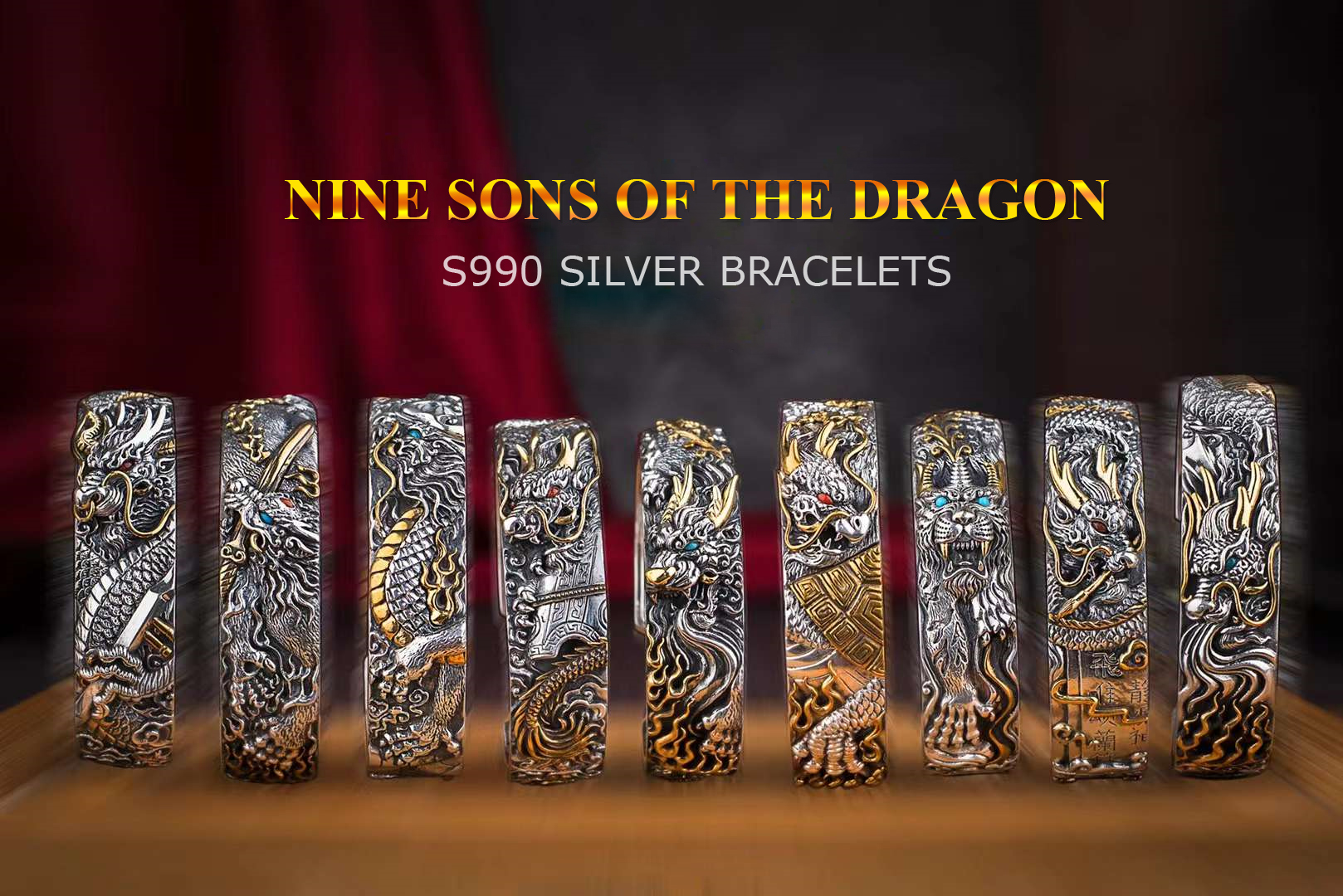 Nine Sons of the Dragon Silver Bracelets